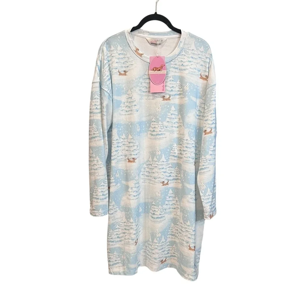 Peter Alexander Long Sleeve Night shirt Winter Wonderland Dog Print Size Medium‎